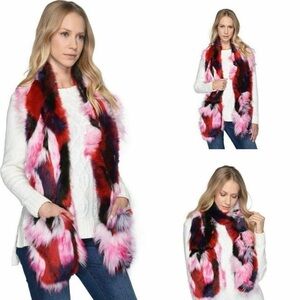 NWT UGG 2 in 1 Scarf Mittens Gloves 70s Style Patchwork Multi Color Faux Fur